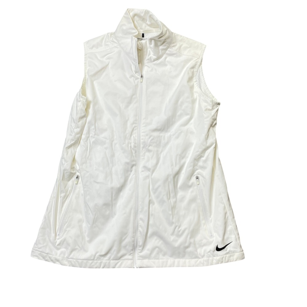 Nike Large Full Zip Sleeveless Women's Therma FIT White Full Zip Vest 100% Poly